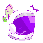 A small gif of an astronaut helmet with a purple visor, with a blooming rose behind it and a blinking eye in one corner.