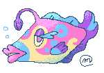 A small gif of a Bruxish from Pokemon smiling and opening its bulb.