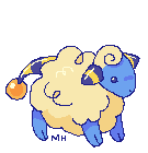 A small gif of a Mareep from Pokemon, leaning down and sending out zaps with its tail.