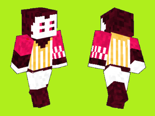 A Minecraft player that looks like a baseball batter, in a black and white outfit with pink sleeves.