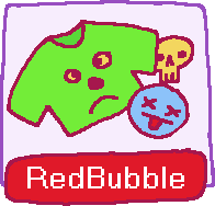 A button for RedBubble with a shirt, button, and skull