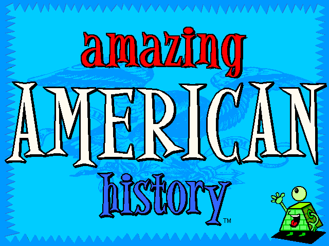 The title screen for Amazing American History, featuring the pyramid mascot Annie.