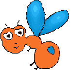 An orange love bug with blue wings.