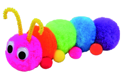 A rainbow caterpillar made of pom-poms